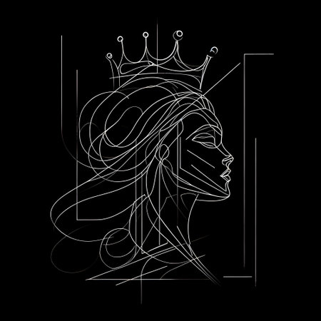 Princess in a crown. Vector illustration isolated on black background.の素材