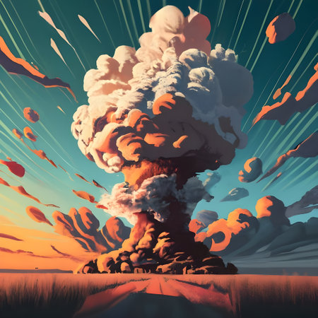 Big explosion in the sky. 3D illustration. Nature background.の素材