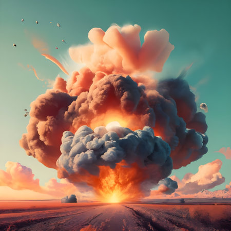 Big explosion in the sky. 3D illustration. Nature background.の素材