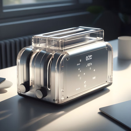 3d render of a metal toaster with digital alarm clock.の素材