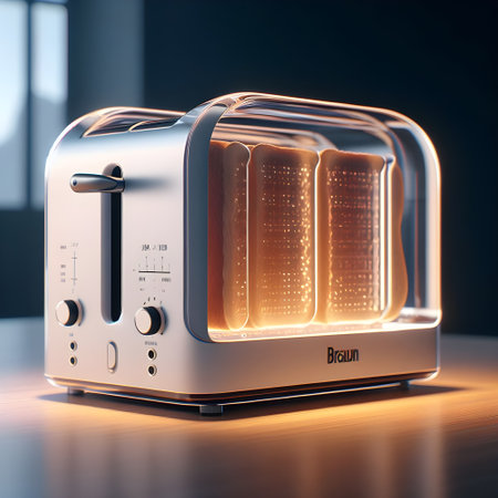 3d render of a modern toaster in the dark room.の素材