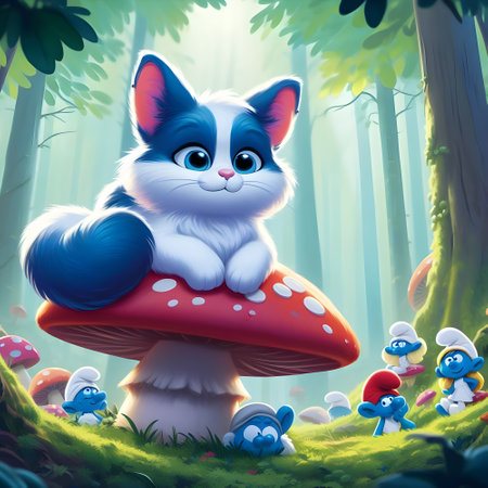 Cute cartoon cat in the forest - 3d render illustration.の素材