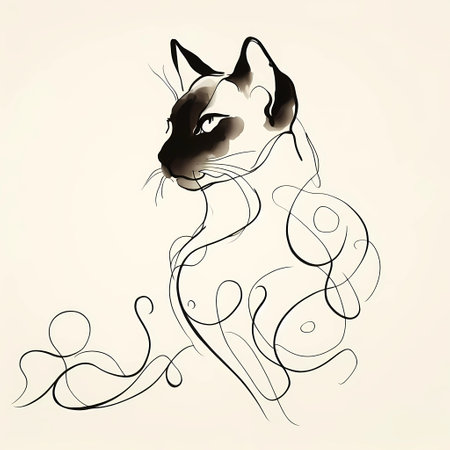 Silhouette of a cat with black hair and curls. Vector illustration.の素材