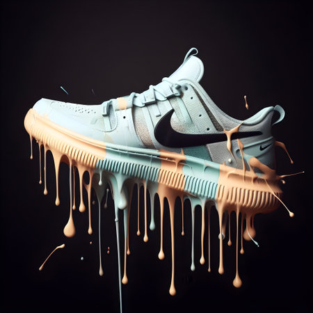Paint dripping from a sneaker on a black background. 3d renderingの素材