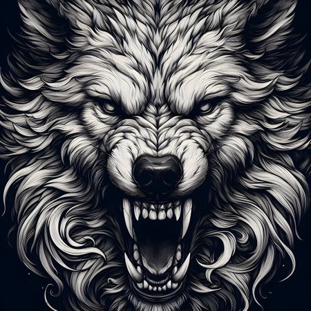 Wolf face. Hand drawn illustration for tattoo or t-shirt.の素材