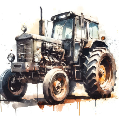 Agricultural tractor. Watercolor illustration on a white background.の素材