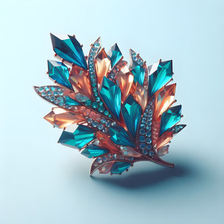 Turquoise brooch on a blue background. 3d renderingの素材