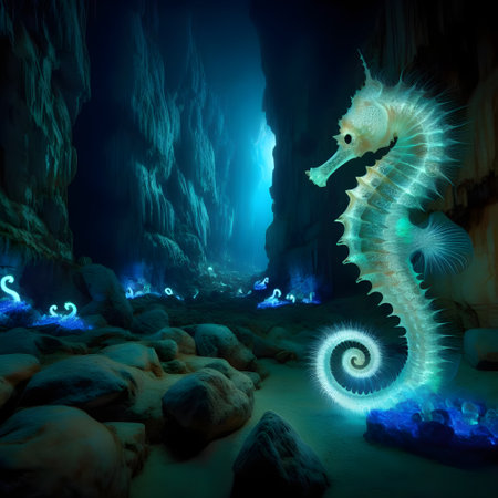 Seahorse in the cave, 3d rendering. Computer digital drawing.の素材