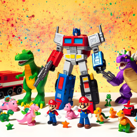 Funny toys on a white background. 3d render. Illustration.の素材