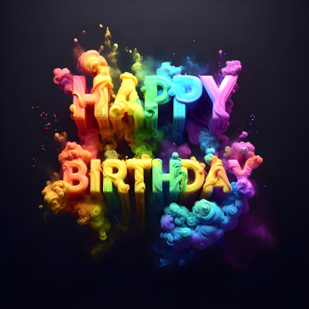Happy Birthday colorful lettering on black background. 3D rendering.の素材