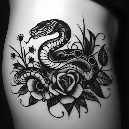 Tattoo art, sketch of a snake on a mannequinの素材