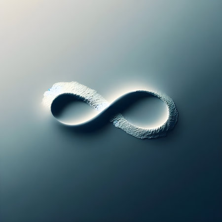 Infinity symbol on a blue background. 3d rendering. Computer digital drawing.の素材