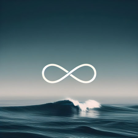 Infinity symbol on the sea and blue sky background, 3d renderの素材