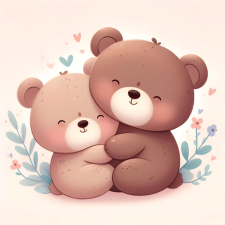 Illustration of a Cute Bear and Bear Hugging Each Otherの素材