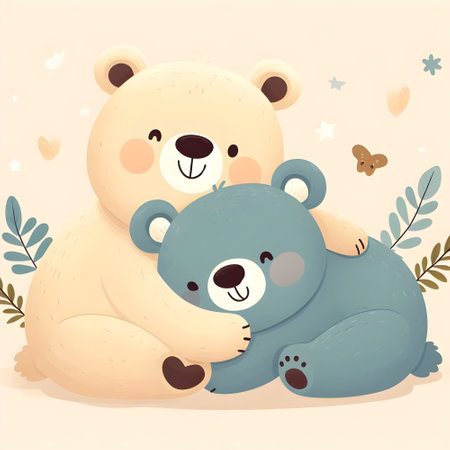 Illustration of a Cute Bear and Bear Hugging Each Otherの素材