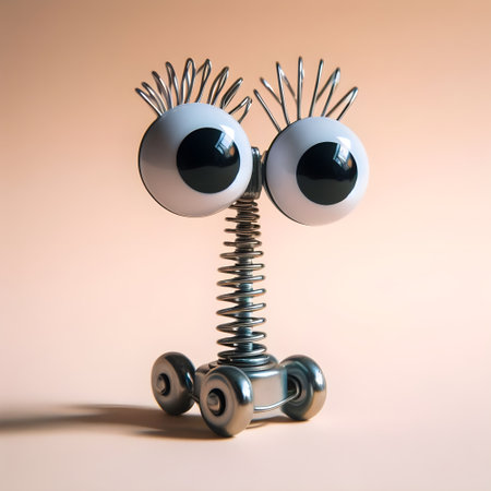 3D Illustration of a Spinning Metal Toy with Eyes.の素材