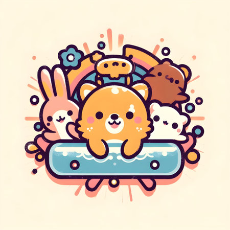 Cute hand drawn doodle cat and rabbit. Vector illustration.の素材