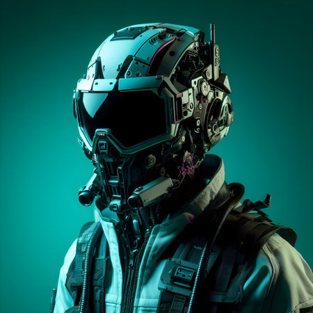 Portrait of a male aviator in helmet. Studio shot.の素材