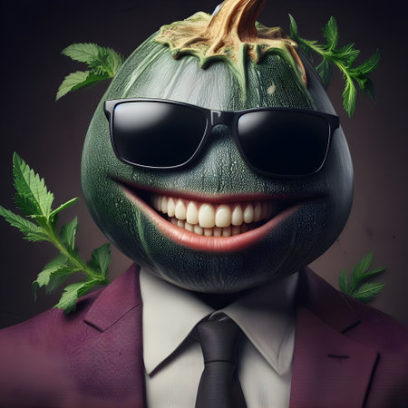A realistic caricature of cool vegetable , with a big smile.の素材