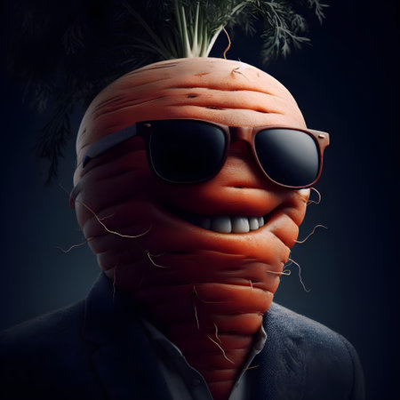 A realistic caricature of cool Carrots , with a big smile.の素材