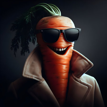 A realistic caricature of cool Carrots , with a big smile.の素材