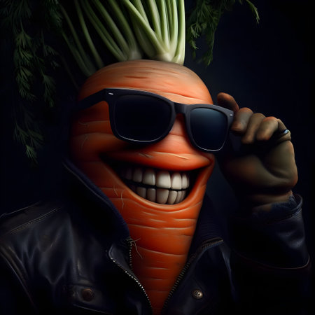 A realistic caricature of cool Carrots , with a big smile.の素材
