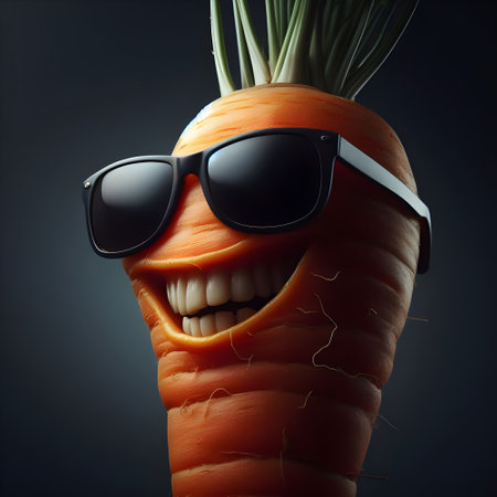 A realistic caricature of cool Carrots , with a big smile.の素材