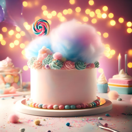 Candy cake with a colorful light background.の素材