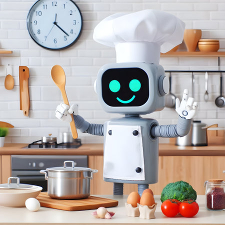 Cute cook robot cooking in the kitchen.の素材