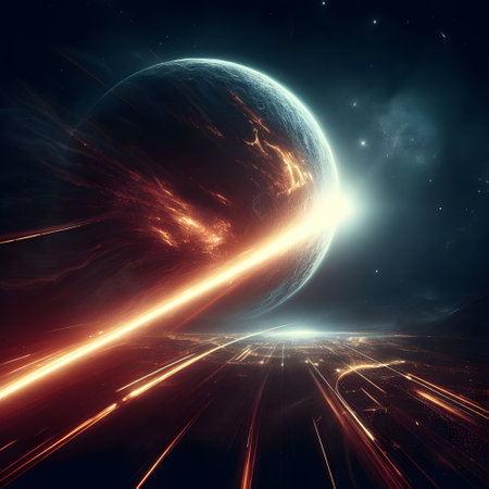 3d rendering of a planet in space surrounded by stars and nebula.の素材