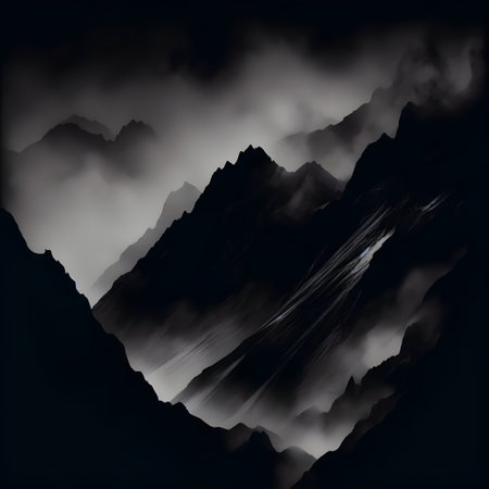 Fantasy landscape with mountains and clouds in the sky. 3d illustrationの素材