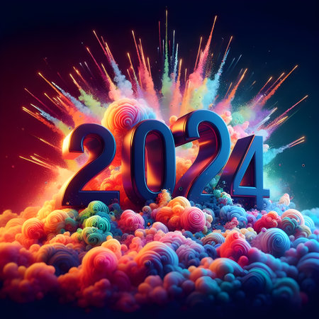Happy New Year 2024. Abstract background with fireworks. Vector illustration.の素材