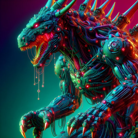 Cyber radioactive kaiju, vibrant, wildlife photography.の素材