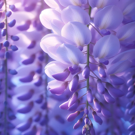 Wisteria flowers with bokeh background, vintage style.の素材