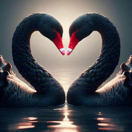 Two swans in love. Valentines day concept. 3D renderingの素材