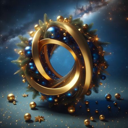 A 3d christmas mobius, in gold and cobalt blue.の素材