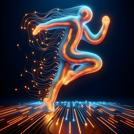 Abstract neon human running on a dark background. Vector illustration. Eps 10の素材