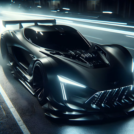 Black sport car on the road with motion blur. 3d renderingの素材
