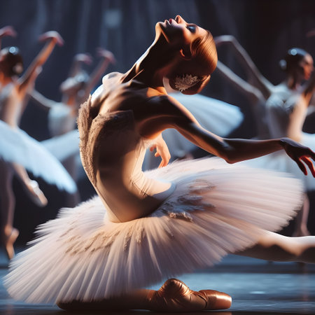 Ballet scene, efface, caucasian, on stage, low angle, dynamic and fluid.の素材