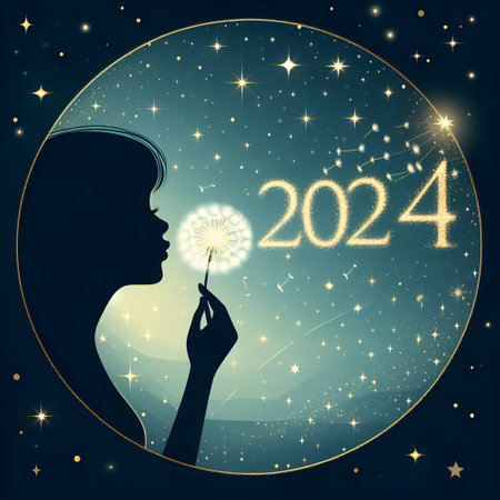 Happy New Year 2014. Silhouette of a woman with a sparkler in her hand.の素材