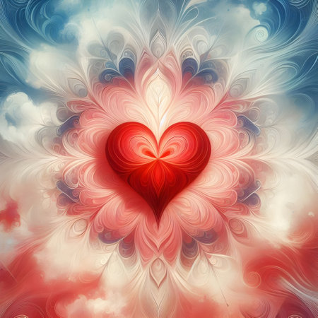 An artistic wallpaper in pastel tones that has a divine red heart.の素材
