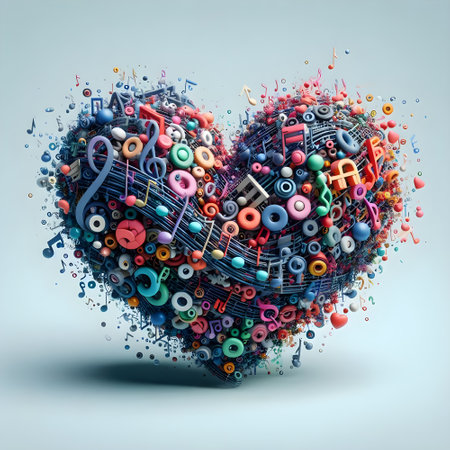A heart with musical notes in 3Dの素材