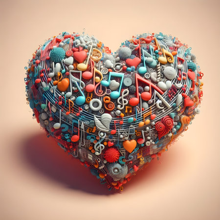 A heart with musical notes in 3Dの素材