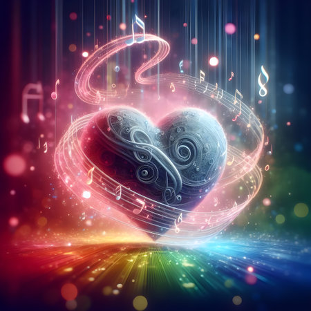 A heart with musical notes in 3Dの素材