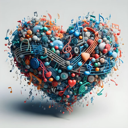 A heart with musical notes in 3Dの素材