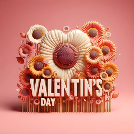 Texto valentine's day de girasoles, 3d render, typographyの素材