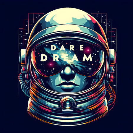 Dare to Dream written in a futuristic font across on the visor of that astronaut helmet.の素材