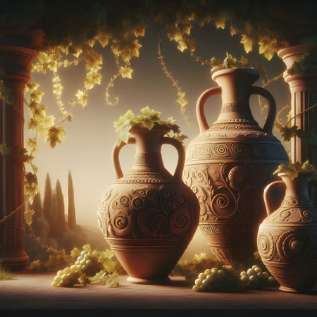 Ancient Greek amphoras for storage of vine.の素材