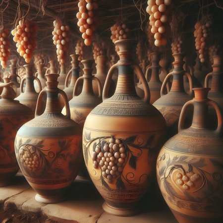 Ancient Greek amphoras for storage of vine.の素材