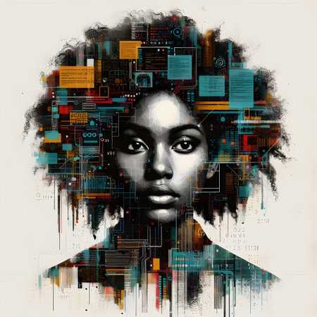 A female african american computer programmer, digital art.の素材